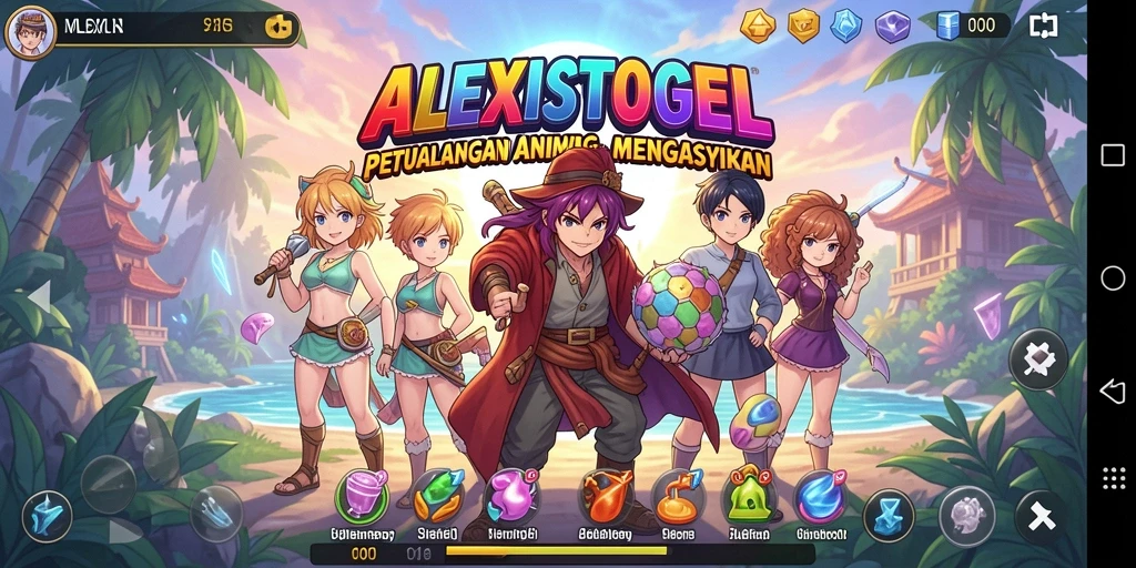 Tampilan gameplay ALEXISTOGEL yang penuh warna dan dinamis.