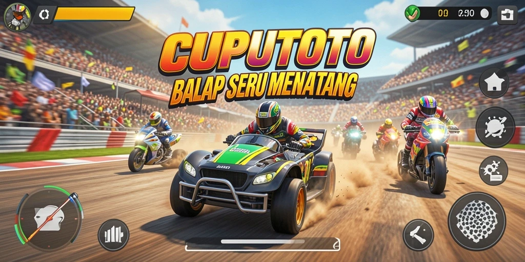 Tampilan gameplay CUPUTOTO yang mendebarkan dan penuh aksi balap.