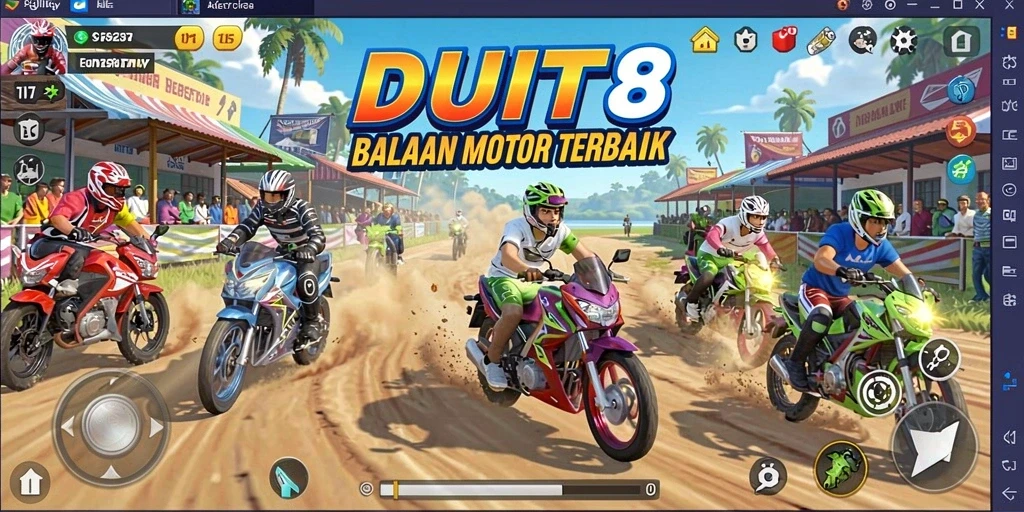 Tampilan gameplay seru di balapan motor ekstrem.