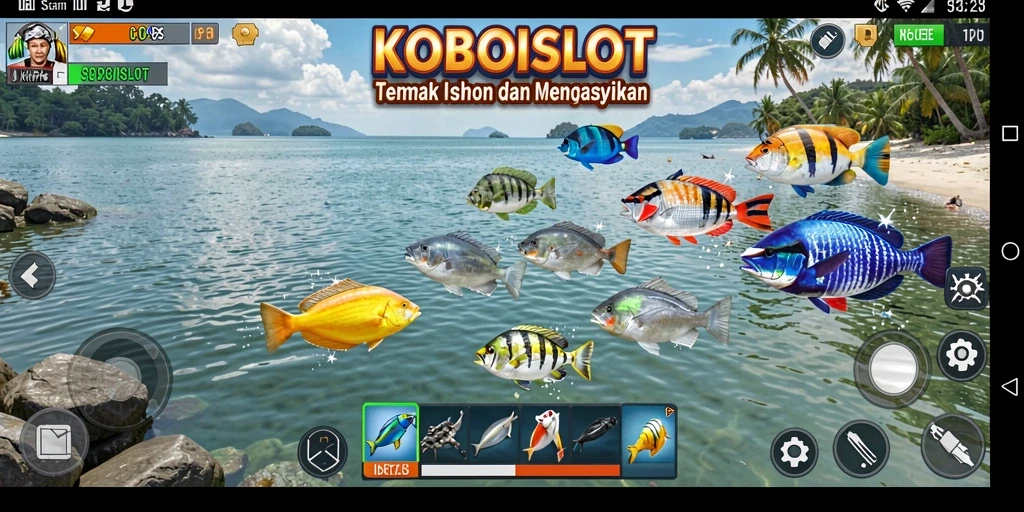 Tampilan gameplay seru di KOBOISLOT saat menembak ikan.