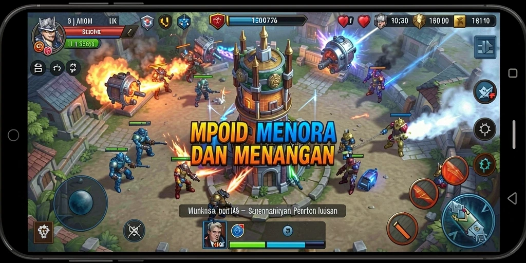 Menampilkan aksi seru dalam pertempuran Tower Defense dengan strategi mendalam.