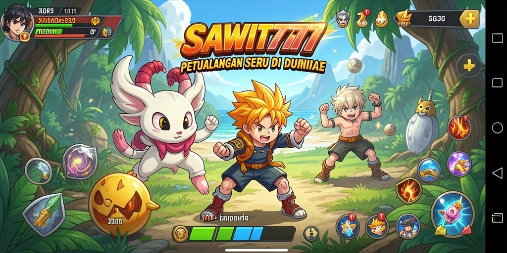 Screenshot utama SAWIT777 menampilkan gameplay seru dengan karakter anime.