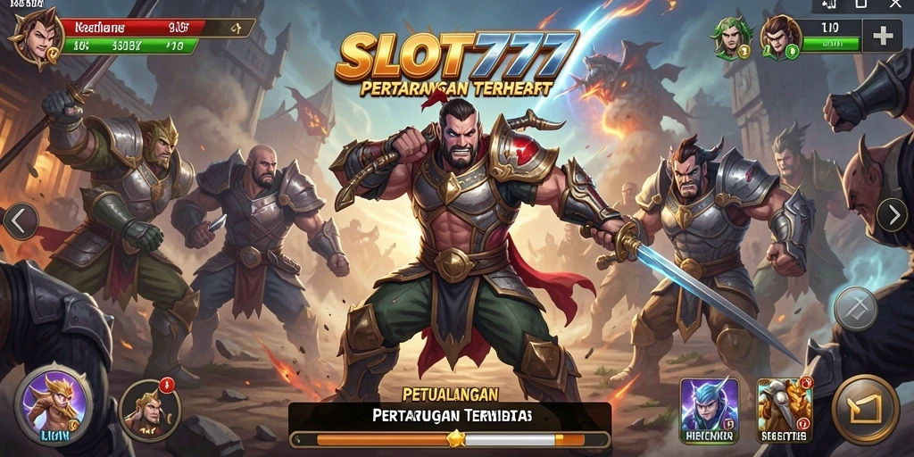 Screenshot permainan SLOT777 menampilkan pertarungan yang seru.