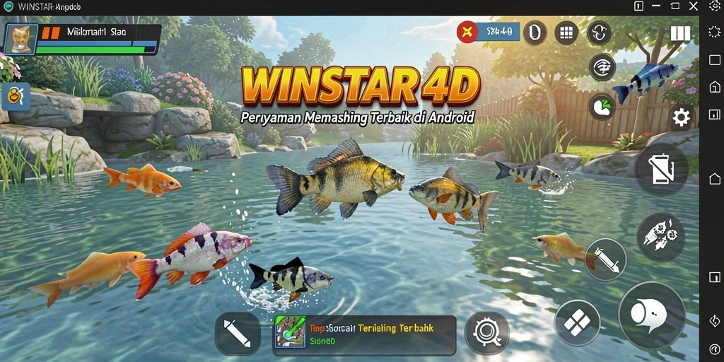 Gameplay WINSTAR4D menampilkan pengalaman memancing yang menyenangkan dan interaktif.