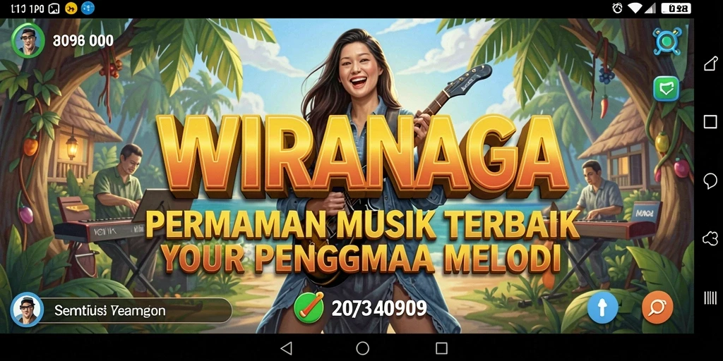 Tampilan gameplay menarik dari WIRANAGA dengan berbagai instrumen musik.